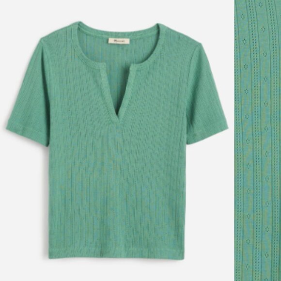 Madewell Pointelle Notch Neck Tee NWT in Lagoon Green XS - Picture 1 of 13